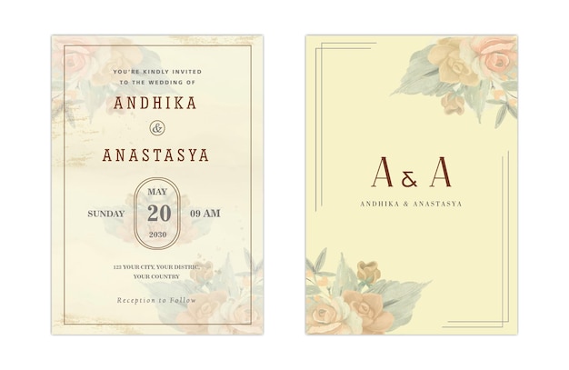 elegant greenery on wedding invitation card template psd
