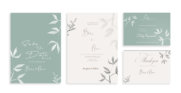 Elegant greenery on wedding invitation card template psd
