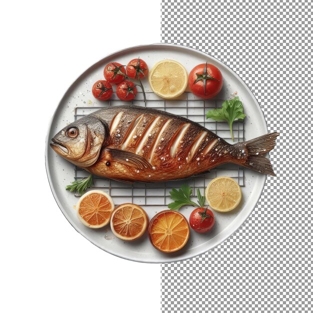 PSD elegant grilled fish served on a dish png