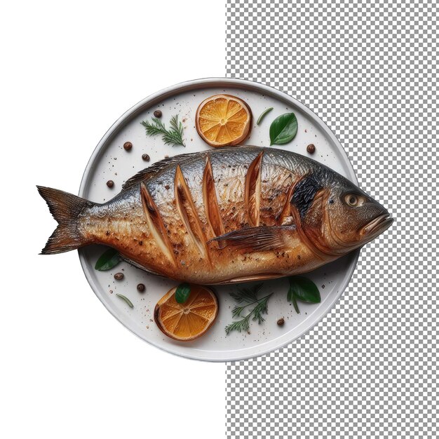 PSD elegant grilled fish served on a dish png