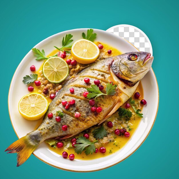 PSD elegant grilled fish served on a dish png