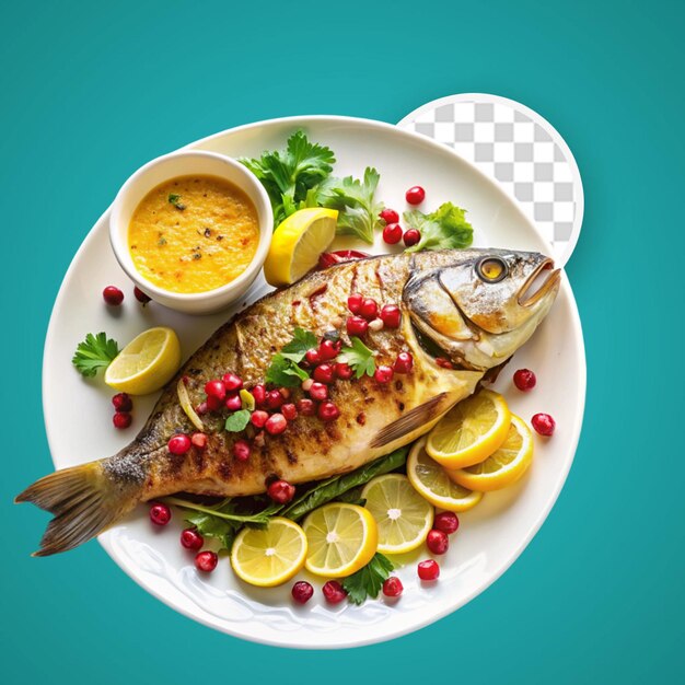 PSD elegant grilled fish served on a dish png