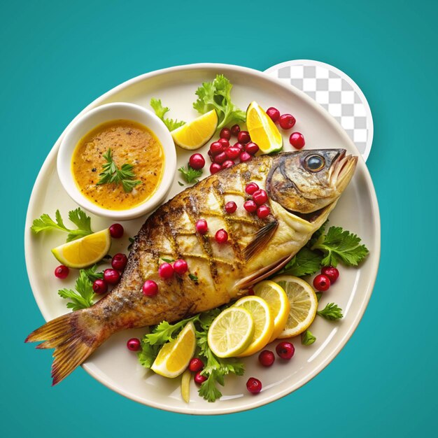 PSD elegant grilled fish served on a dish png