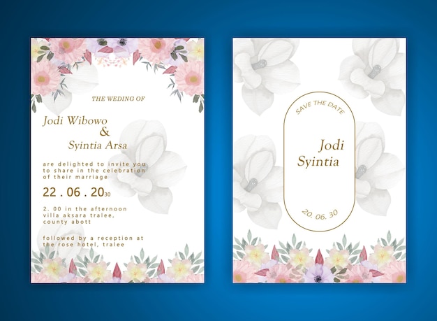 Elegant hand drawing wedding invitation floral design psd