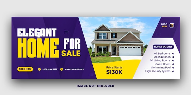 PSD elegant house for sale social media facebook cover banner template