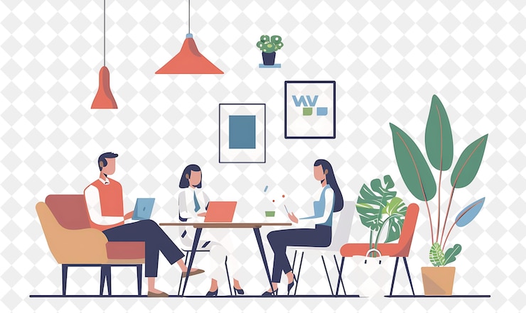 PSD elegant interior designer with characters designing and deco png people in daily work illustration