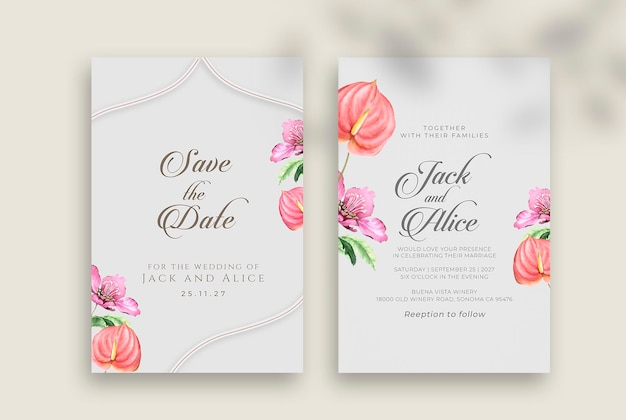 Elegant islamic wedding invitation template with tropical flower