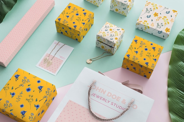 Elegant jewelry and packaging mockup