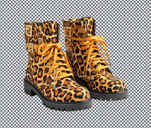 PSD elegant leopard print boots isolated on transparent background