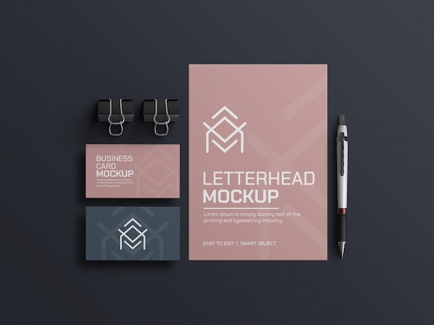 Carta intestata elegante con mockup di biglietti da visita