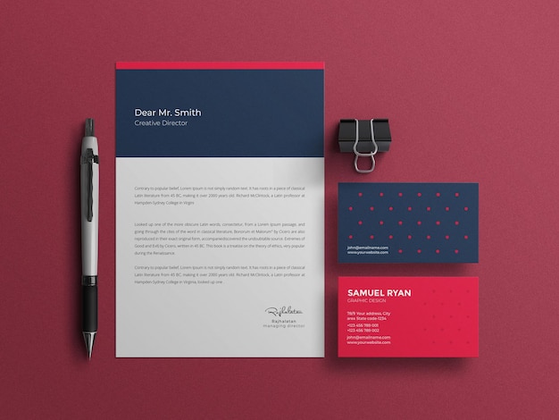 Carta intestata elegante con mockup di cancelleria per biglietti da visita