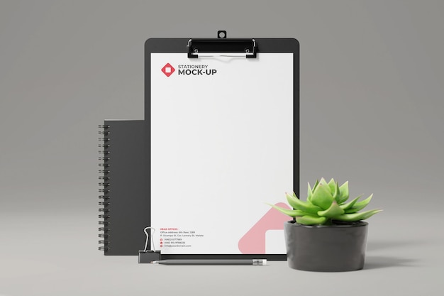 Elegant letterhead with notebook front view psd mockup