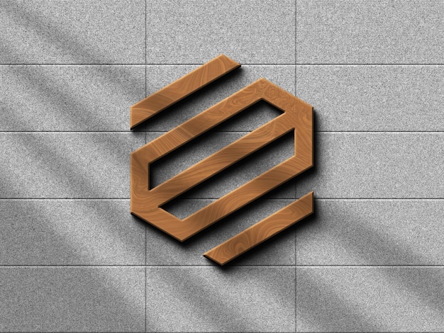 PSD elegant logo mockup 3d wooden on dark surface wall