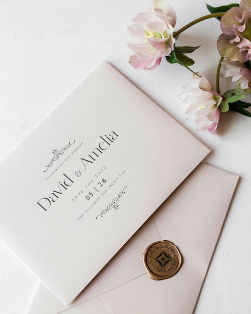 elegant and luxurious wedding envelope seal and invitation mockup