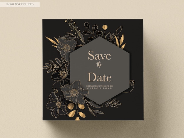 PSD elegant luxury wedding invitation card with gold floral