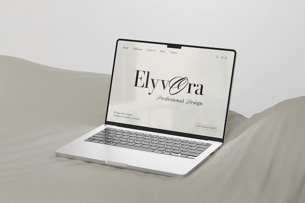 부드러운 미니멀리즘 배경과 함께 우아한 MacBook Pro M2 모