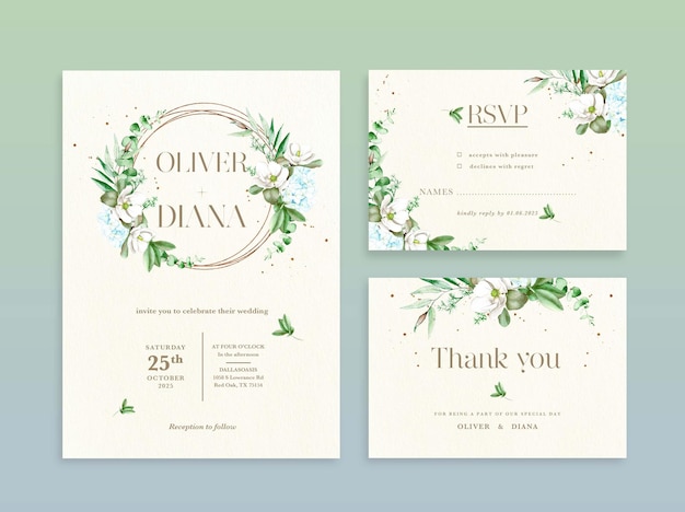 PSD elegant magnolia wedding invitation