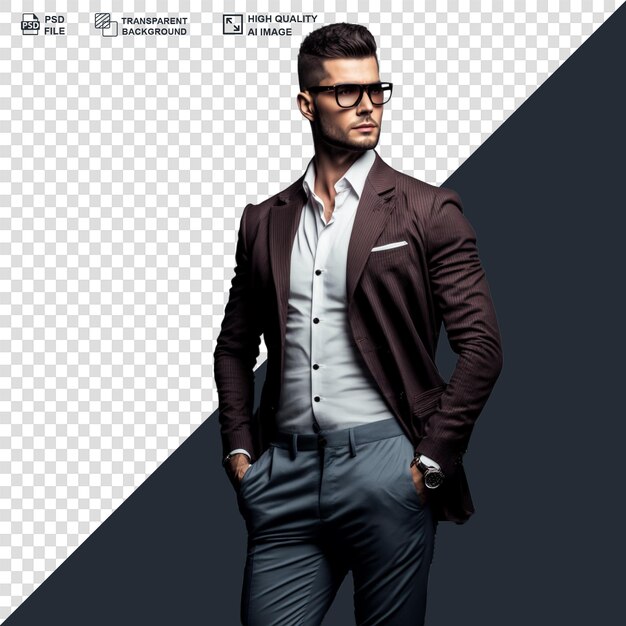 Modello di uomo elegante isolato sullo sfondo trasparente