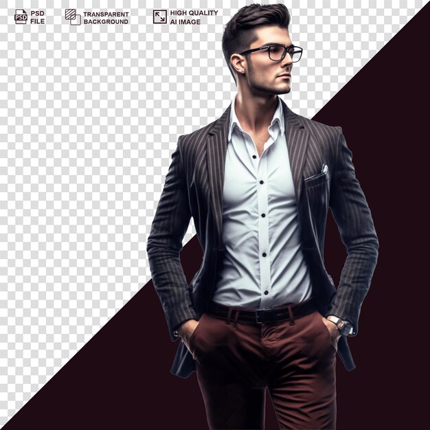 PSD elegant man model isolated transparent background