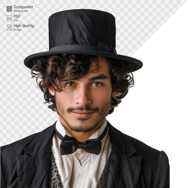 PSD elegant man in top hat and tuxedo with vintage style