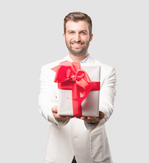 PSD elegant man with present box