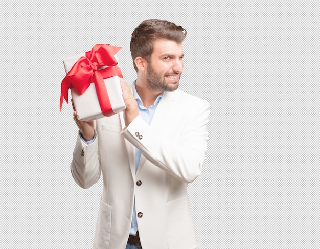 Uomo elegante con scatola presente