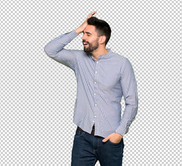 PSD l'uomo elegante con la camicia ha appena realizzato qualcosa e ha intenzione di risolverlo