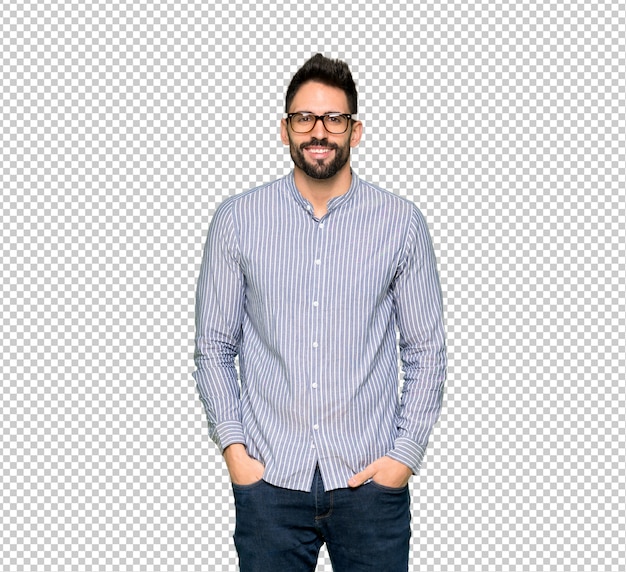 PSD elegant man with shirt with glasses and happy