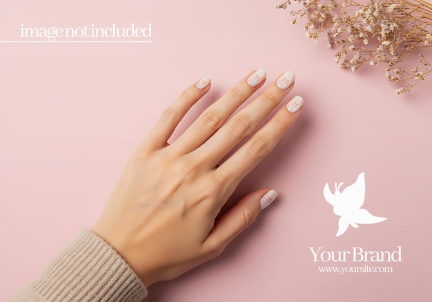 Elegant Manicure Design with Delicate Pink and White Nail Art on a Soft Pink Background