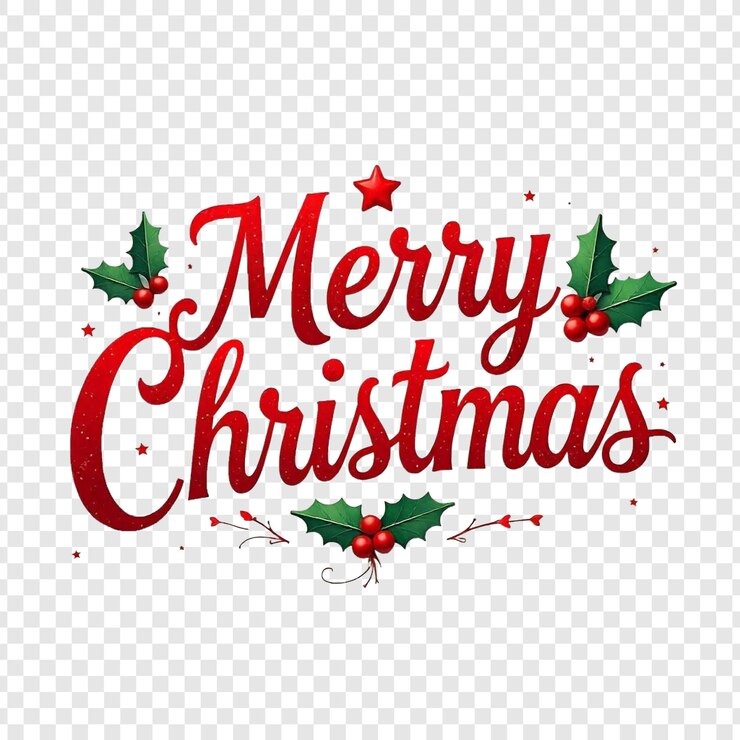 PSD elegant merry christmas typografie met star bells en holly png