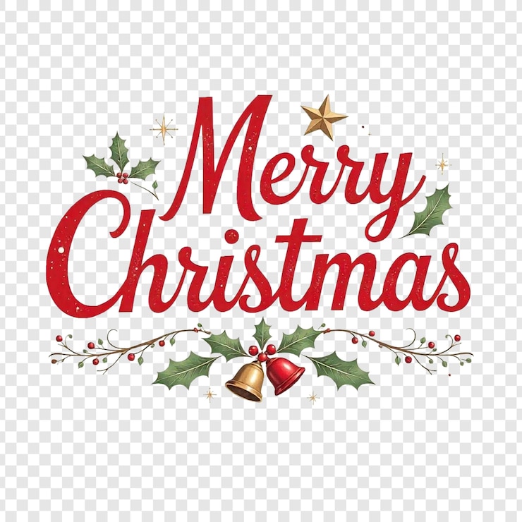 PSD elegant merry christmas typografie met star bells en holly png
