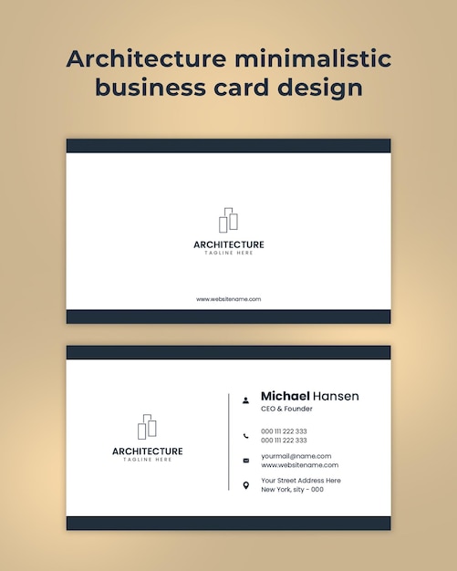 PSD elegant minimal dark blue and white business card template modern design