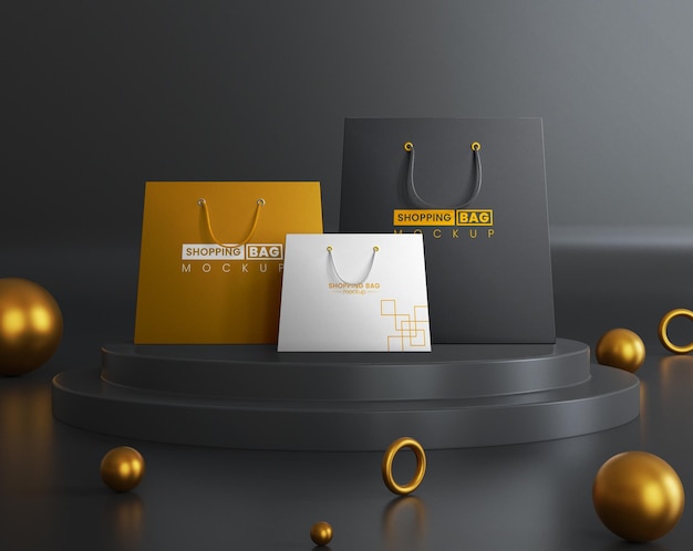 PSD elegant minimal multiple shopping bags mockup