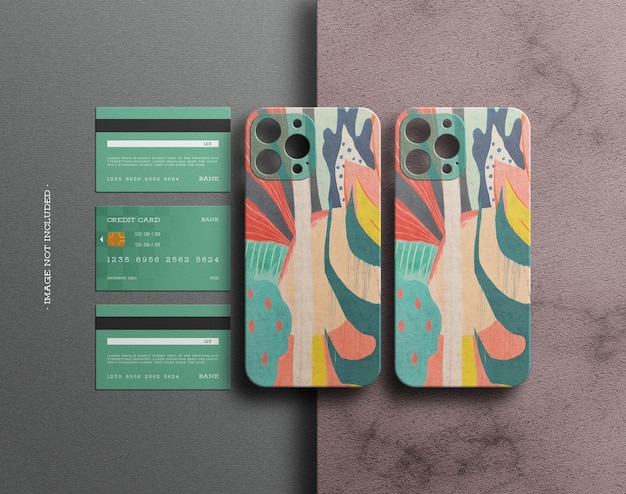 PSD elegant mobile case with business card mockup