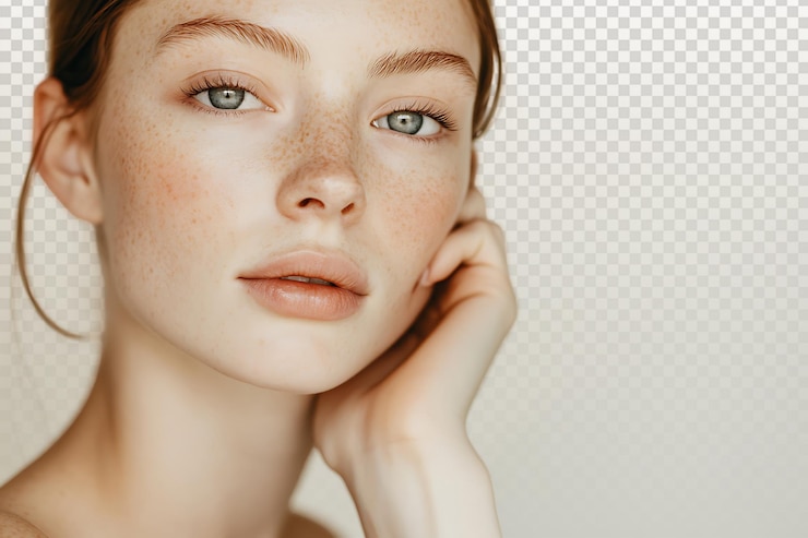 PSD elegant model portrait with delicate features and soft background