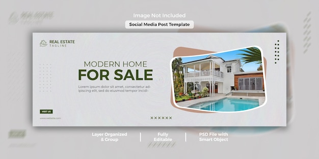 Elegante casa moderna in vendita immobiliare promozionale copertina facebook e modello di banner web