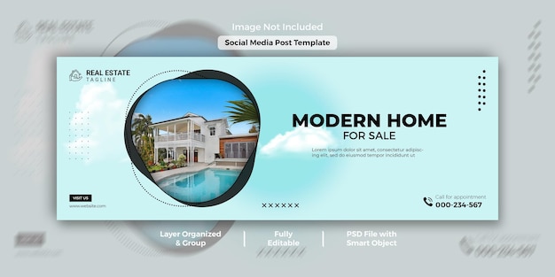 Elegante casa moderna in vendita immobiliare promozionale copertina facebook e modello di banner web