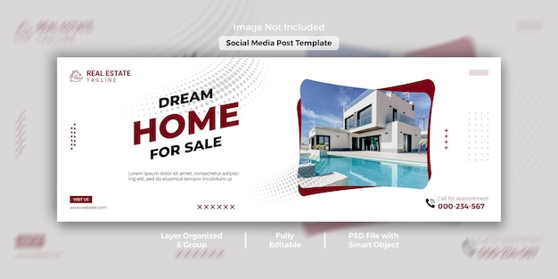 Elegant modern home for sale real estate promotional facebook cover and web banner template