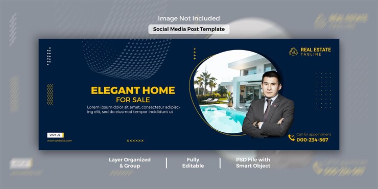Elegant modern home for sale real estate promotional facebook cover and web banner template