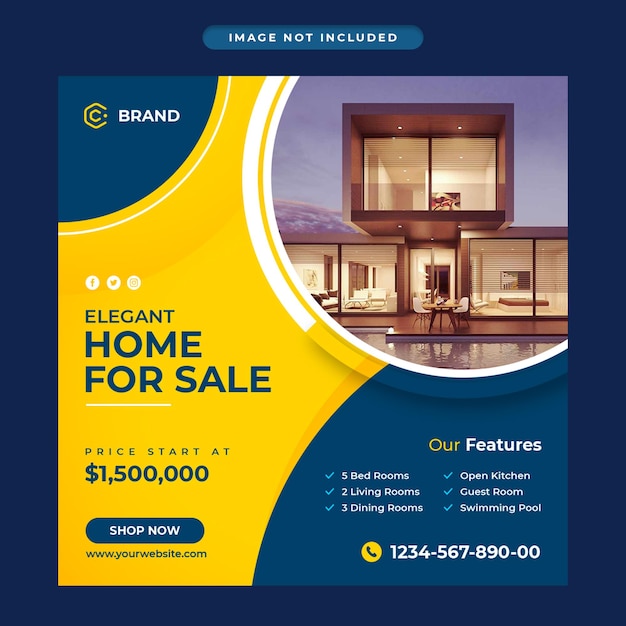 Elegant modern home sale real estate promotional instagram banner or social media post template