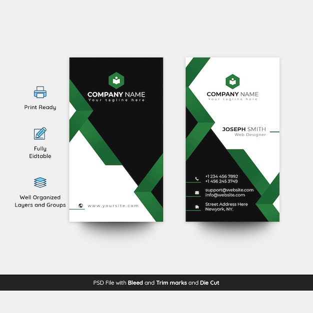 Elegant and Modern Vertical Visiting Card PSD Template