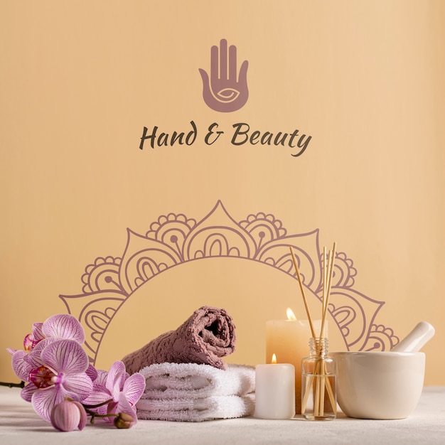 PSD elegant and natural pack at spa with products