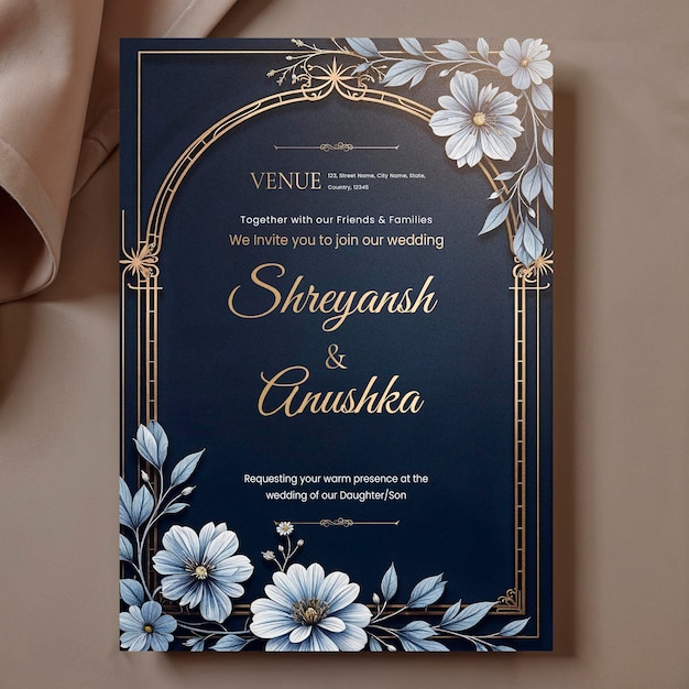 elegant navy blue wedding invitation