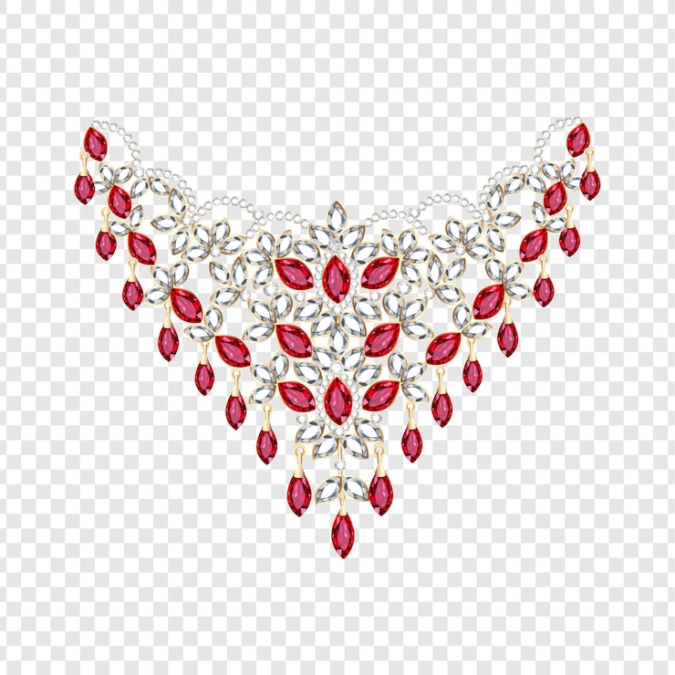 PSD elegant necklace with red gemstones and diamonds