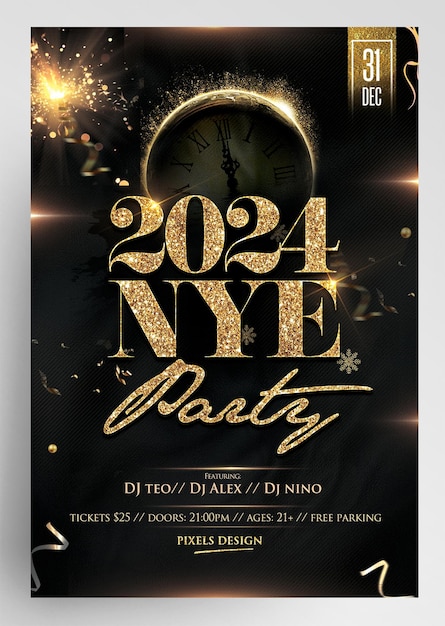 PSD elegant new year flyer template