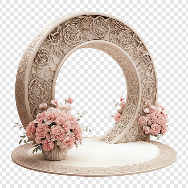 PSD elegant ornate circle decorated with delicate pink flowers