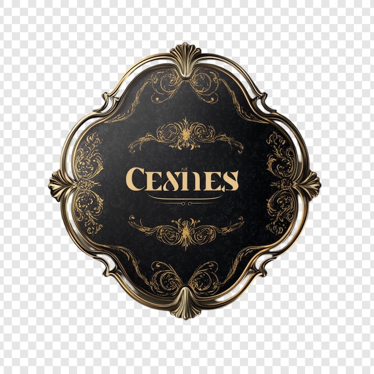 PSD elegant ornate golden frame with black background and centies lettering