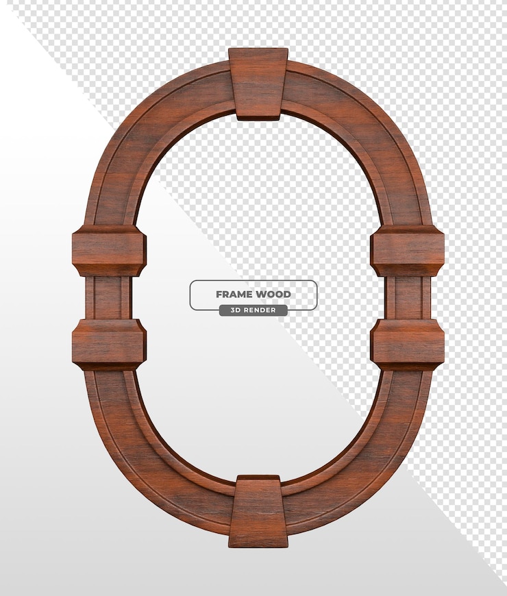 PSD elegant ovaal houten frame met decoratieve elementen 3d render