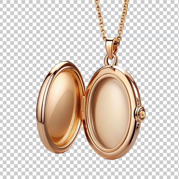 PSD elegant oval shaped open locket hanged by a golden on transparent background