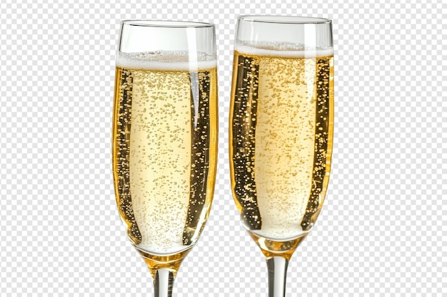 Elegant paar champagne glazen klinkend samen met geïsoleerd op transparante achtergrond